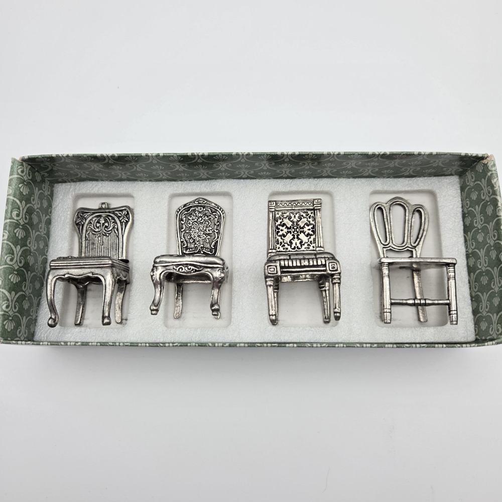 Vintage Miniature Ornate Silver-Toned Chair Photo / Place Card Holders
